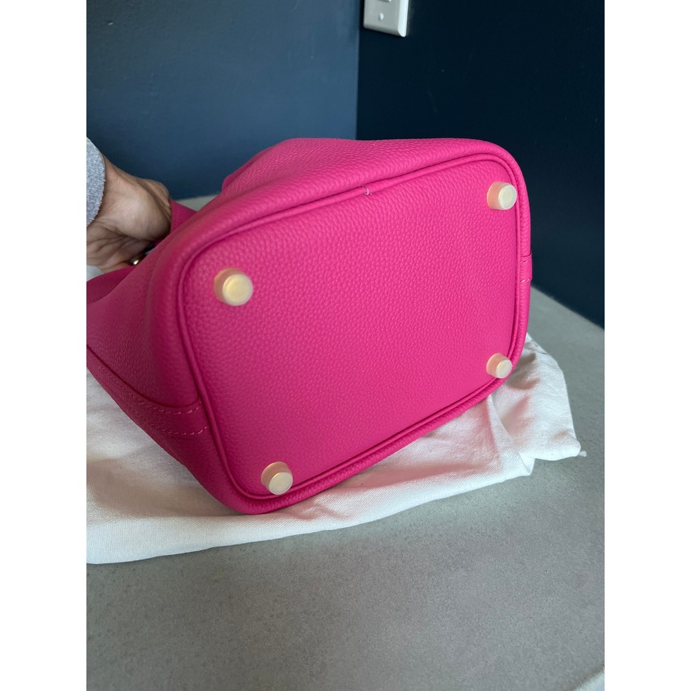 Genuine Leather Hot Pink Bucket Bag Luxury Style Tote Handbag Boho Chic NEW - Picture 4 of 12